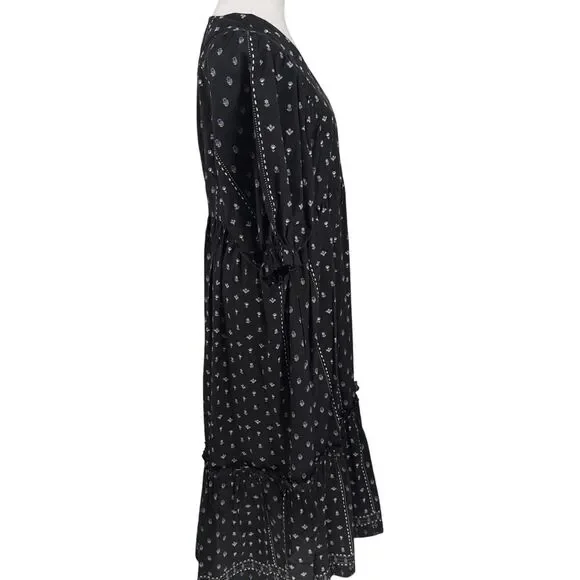 Hunter Bell Puff Sleeve Maxi Dress | Black with Blue Floral Print | Sz L | EUC - Picture 8 of 12